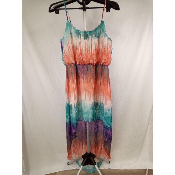 wet seal Junior's Orange Purple Blue High Low Dress Size Small - Picture 1 of 6